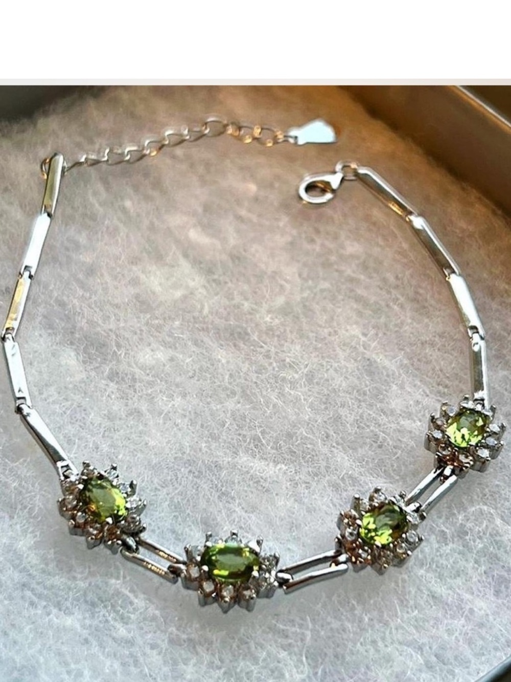 Sterling Silver Peridot Halo Bracelet - Green Gemstone Tennis Bracelet